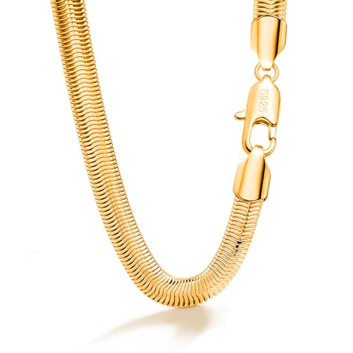 Dankadi Collier à Chevrons en Forme Serpent Large 6MM 8MM en 925 Argent pour Homme Femme, Chaîne Plat Choker 41-76CM Maille Serpentine Doré 16” à 30”...