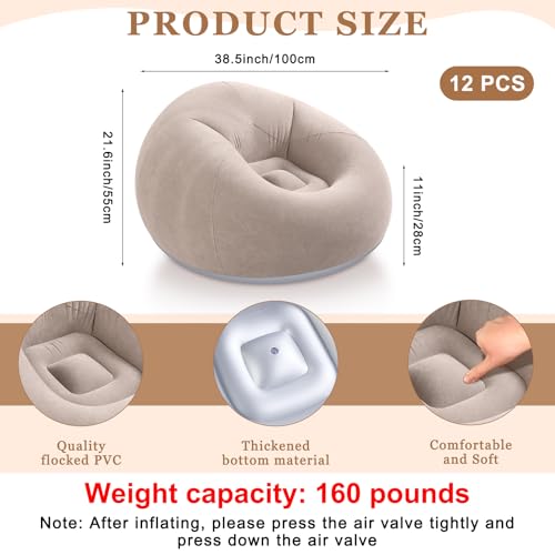 Image of Realspring 12 Pcs Inflatable Bean Bag Chair, Air Pump,Coffee | Electric Pump for Inflation, Foldable Blow up Chairs for Outdoor Movie Seating, Portable Sofa for Adults Camping