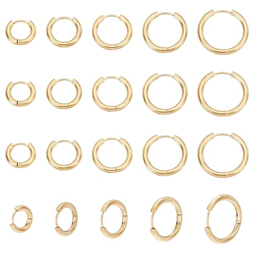 8 Paires Boucles D'Oreilles Huggie Hoop 20mm Acier Inoxydable Doré - Créoles Mini
