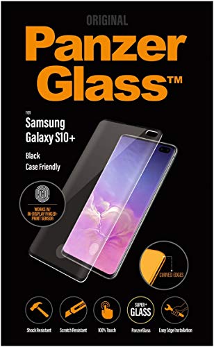 Protector de pantalla de vidrio blindado (Case Friendly) con sensor de huellas dactilares y marco de color en negro  apto para Samsung Galaxy S10+