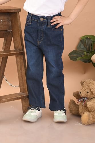BHCraftss Boy's Mid Rise Denim Loose Fit Jeans with Eye Button Closure 5-6 Years White,Blue 1set2