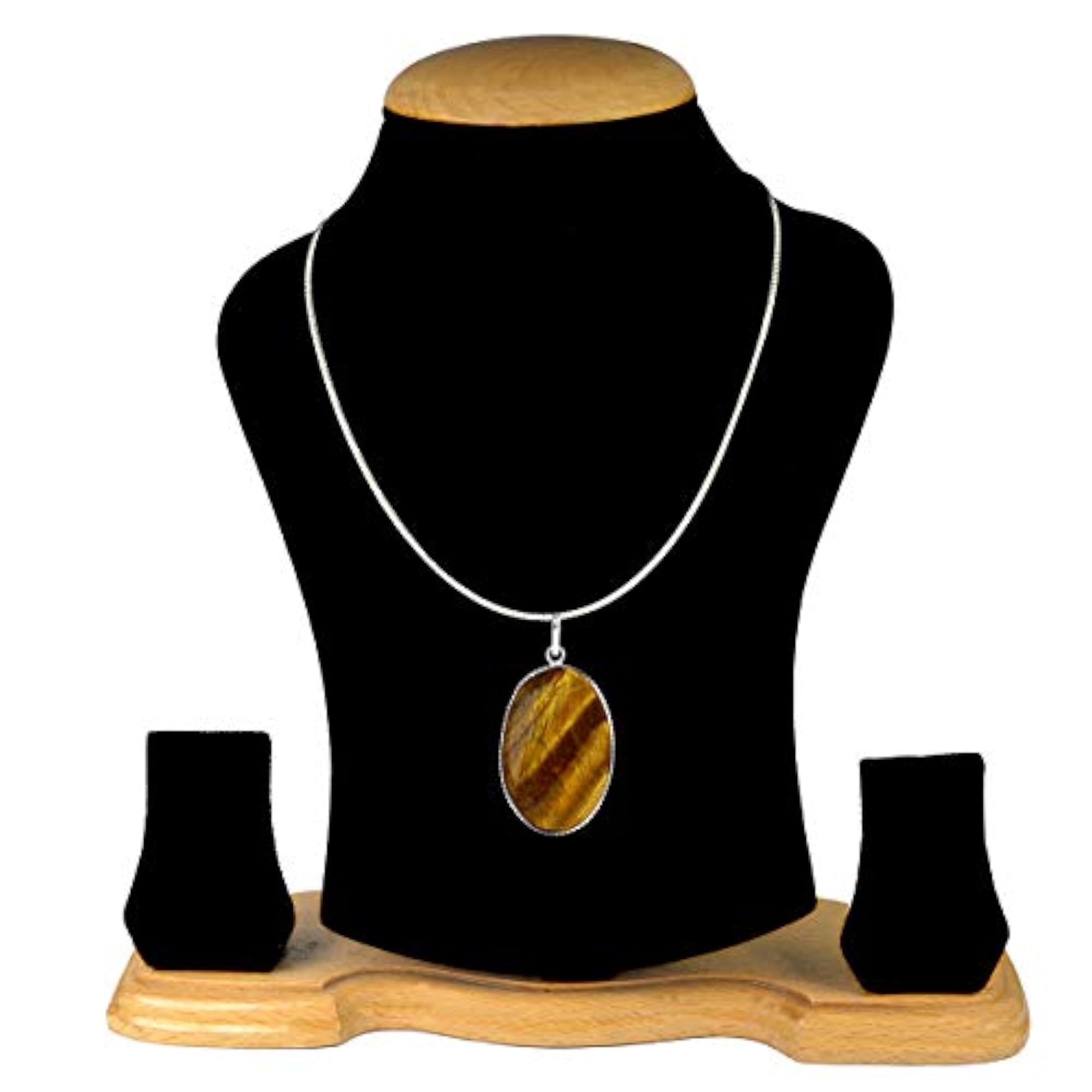 Tiger Eye Oval Shape Healing Stone Pendant with Chain