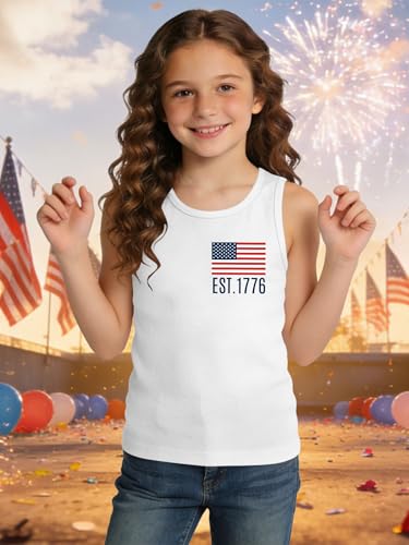 Image of Ithalt Girls 4th of July Tank Top for Kids Boys USA Patriotic Shirt American Flag Tshirt Red White and Blue Sleeveless