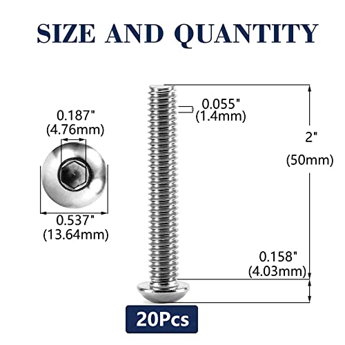 Image of 5 /16-18 x 2 inch Button Head Socket Cap Bolts Screws, 20Pcs 304 Stainless Steel 18-8, Allen Hex Drive, Bright Finish by SG TZH(with Hex Spanner)