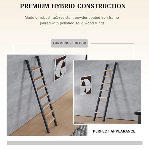 Image of Fredbeck 9ft,108in Library Ladder Carbon Steel Frame Wooden Step,for Loft
