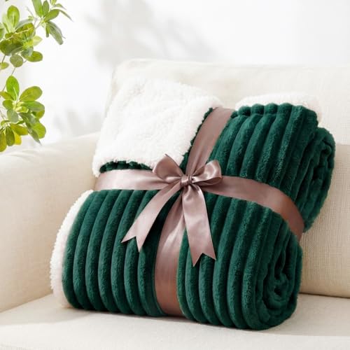 Aisbo Dicke Cord Sherpa Decke Dunkelgrün - Warme Kuscheldecke Flauschig 150x200 cm XL Winter Plüsch Kuscheldecken als Sofadecke Couchdecke… – Ansicht 7