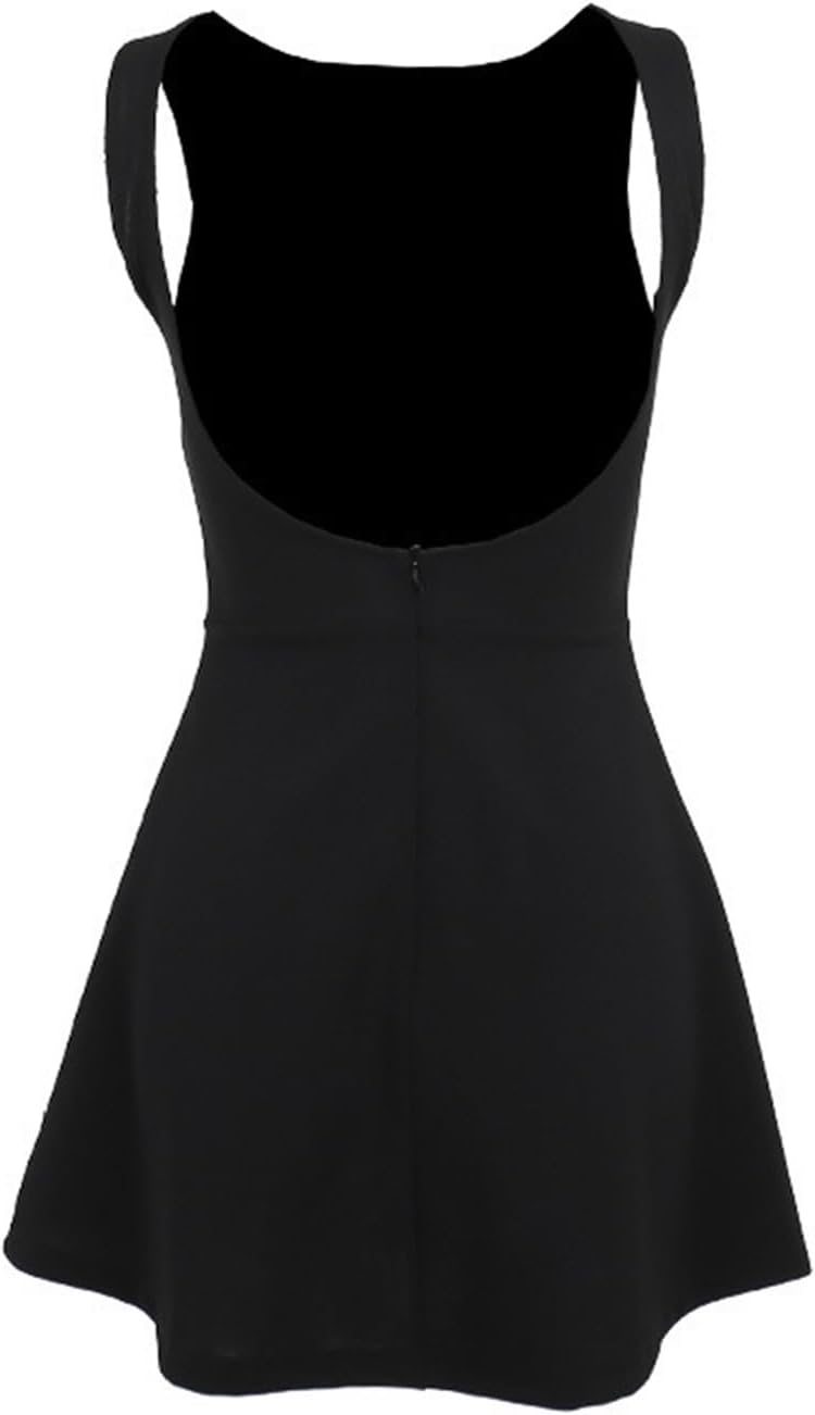 Women's Sexy Sleeveless Boat Neck A-Line Backless Mini Dress Formal Graduation Wedding Club Party Short Dresses Black - Image 6