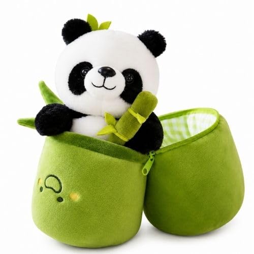 Image of ADORA Bamboo Panda Plush Soft Toy with Zipper Bamboo Pot, Cute Stuffed Animal Doll, Ultra Soft Huggable Plush Pillow for Kids, Girls, Boys, Bedroom Decor, Birthday Gift