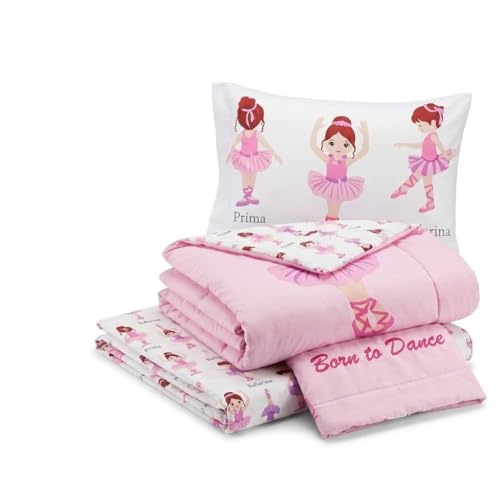 Image of EVERYDAY KIDS 4 Piece Toddler Bedding Set -Born to Dance Ballerina- Includes Comforter, Flat Sheet, Fitted Sheet and Reversible Pillowcase