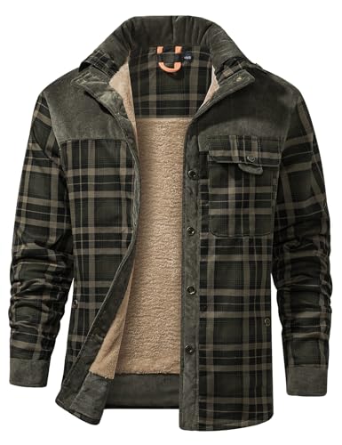 Image of Gihuo Men's Long Sleeve Sherpa Lined Shirts Outdoor Warm Flannel Plaid Jacket Button Down Fleece Coats