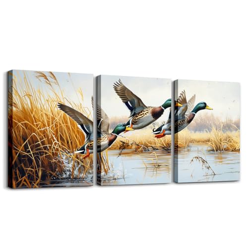 Toile murale canard colvert décoration chambre garçon fille impressions animaux rustiques bleu