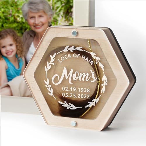 Image of Personalized Keepsake Box for Bereavement Gift, Lock of Hair Memorial, Sympathy Gift for Loss of Mother, Grandmother, Dad, Daughter, Son, Mom, Clear Lid, Engraving, Gift Box (Light Wood)