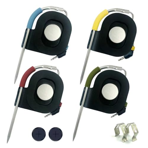 4-Pack Replacement Meat Temperature Probes for Weber Probe & iGrill & Weber Connect Smart Grilling Hub 2.5mm Plug with Magnetic Spool Organizer 1C Accurate Washable Thermometer Probes