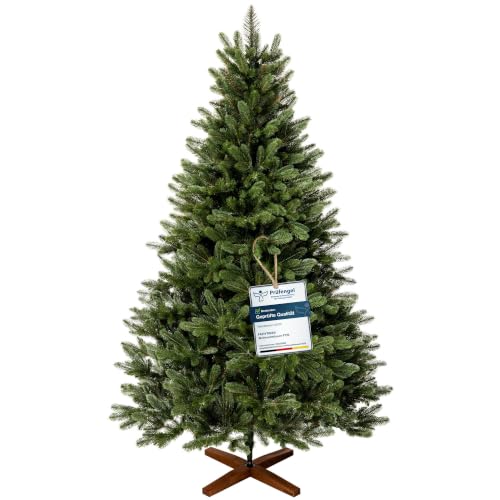 FAIRYTREES Árbol de Navidad, Nordmann Premium 180cm, Hecho en la UE, Árbol Artificial Navideño, Árbol de Navidad con Mezcla de Dos Materiales, Árbol con Soporte de Madera de