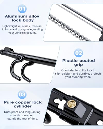 LNKERCO Car Steering Wheel Lock with 113dB Loud Alarm, 2 Keys + Wireless Remote Anti-Theft, Universal Fit for Cars, SUVs, Trucks, Anti-Pry Anti-Saw Vehicle Security Device - Thumbnail 3
