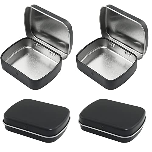 ITROLLE 4個 60x47x15mm メタルブリキボックスコンテナ ポータブル長方形コンテナ 収納ボックスキット 空のヒンジ付き缶コンテナ ポータブルミニストレージケースボックス 蓋付き マットブラック