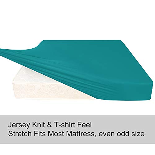 Stretch Full Fitted Sheet Only - Jersey Knit & Soft Cozy T-Shirt Like, 4-Way Stretchy Snug Fit & No More Slipping Mattress Sheets - Turquoise, Full