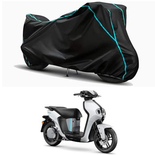 Image of Waterproof Bike Body Cover Compatible for | Yamaha Neo's | Taffeta Fabric, Sky Piping Design, Bottom Elastic Fit | Dustproof, Sun UV & Rain Protection for All Weather.