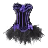 90% polyester, 10% spandex Corsage Kleid Mini Rock Petticoat Tutu Violett Schwarz Streifen Korsett EUR(36-38) L
