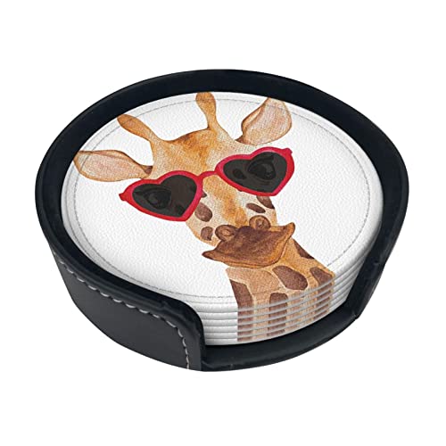 Posavasos redondos de cuero de jirafa (6 piezas) adecuados para varias tazas, mesas de madera, decoración del hogar