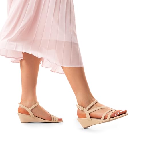 Image of DREAM PAIRS Strappy Wrapped Dressy Wedge Sandals, Comfortable Ankle Strap Open Toe Evening Dress Wedding Dance Summer Shoes