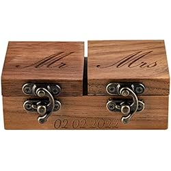 Caja de anillo de boda personalizada, caja de anillo de madera de nogal Interior suave de terciopelo, caja de anillo de compromiso personalizada caja de almacenamiento de joyería para propuesta