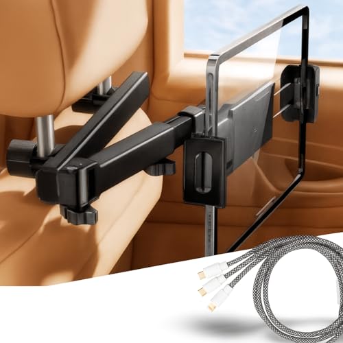 MONVIX – Soporte Tablet Coche y Soporte iPad Coche con Cable 1,2 m – Brazo Extensible, Rotación 360°, Sin Herramientas – Ultraligero, Estable y Plegable – Compatible 4,7″–12,9″ (Samsung, Kindle)