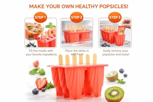 Image of BPA Free Ice Lolly and Kulfi Maker Set of 8 Reusable Popsicle Moulds Food Grade Plastic Ice Cream Popsicle Maker for Home Kitchen Multicolor (Rich Pink)