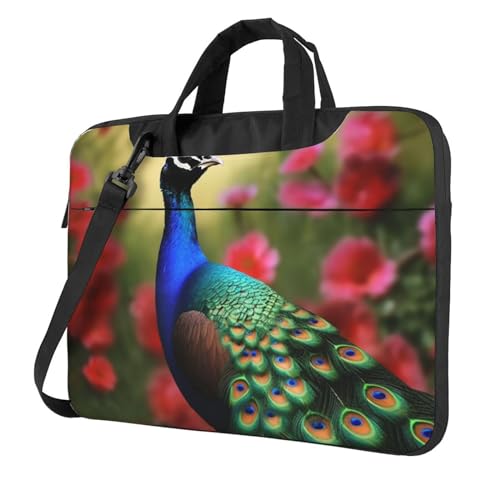 Bolsa bandolera para laptop con flores pavo real miniatura 1