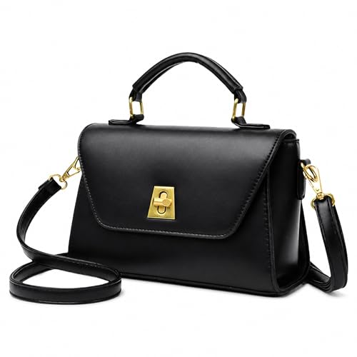 Image of Crossbody Bag for Women Shoulder Handbag PU Leather Satchel Purse with Top Handle Gold Turn Lock Adjustable Strap