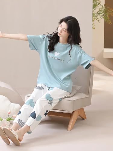 Image of Louis Luxe Womens Korean Night Dress|| Full Pyjama Set || Korean Nightsuit || Women Nightwear ||Round Neck Full Sleeve Nightsuit || Loungewear || Everyday Nightdress (ND-15)