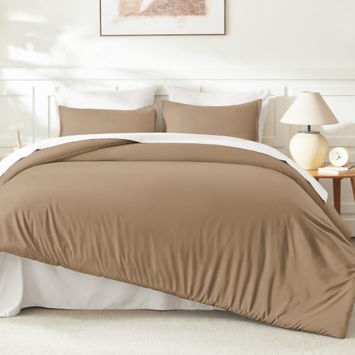 Image of Litanika Comforters Taupe Oversized Queen Size, 3 Pieces Lightweight Solid Bedding Set & Collections, All Season Fluffy Bed Set (98x98In Comforter & 2 Pillowcases)