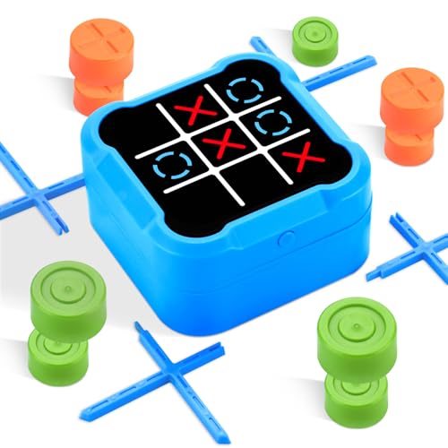 KIMIGO Electrónico Tic TAC Toe Bolt,Juegos de Viaje Portátiles 5 en 1,Juego de Fiesta Familiar,Juegos para Niños para Educación y Crecimiento de la Memoria para Todas Las Edades(Azul)