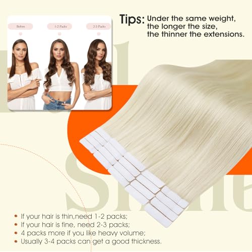 Image of Full Shine Long Injection Tape in Hair Extensions Human Hair Color 60 Blonde Insert Tape Extensions 22Inch Injected 50Gram Machine Remy Seamless Invisible 20Pcs for Party Add Length