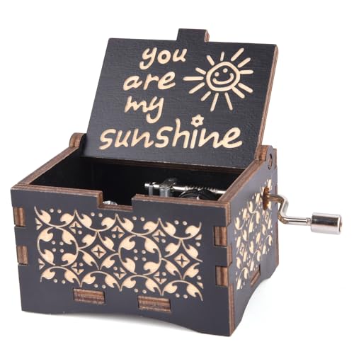 byykit You are My Sunshine Music Boxes,Unique Gifts for Mom/Daughter/Wife,Wooden Hand Crank Vintage Black Musical Boxes for Birthday/Anniversary/Christmas/Valentines Day/Mothers Day