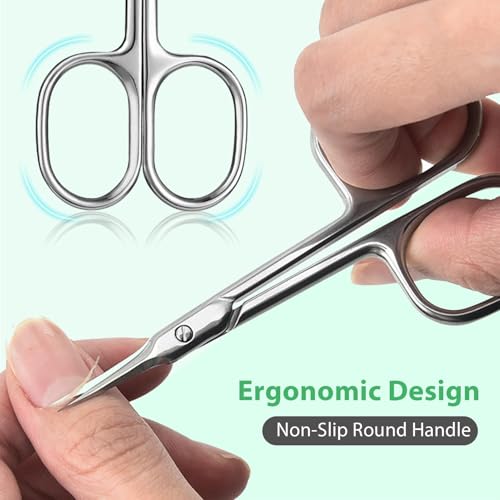 Cuticle Scissors Extra Fine Curved for Manicure and Pedicure, 3.74\'\', Salon Quality, Precise Pointed Tip for Eyebrow, Eyelash, Cuticle, Pedicure, Portable Grooming and Nail Scissors, Small Silver