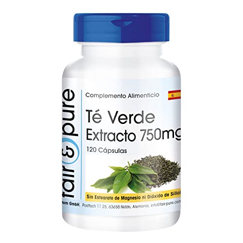 Fair u0026 Pure® - Té verde descafeinado en Cápsulas - Extracto de té verde 750mg - Vegano - 120 Cápsulas