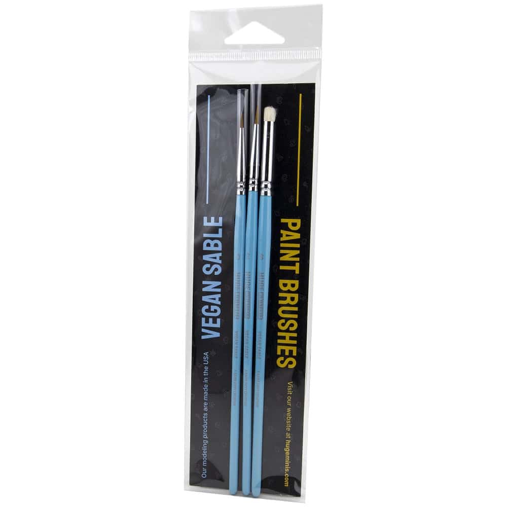 Huge Miniatures Paint Brushes, Vegan Sable Acrylic and Watercolor Brush Set for Model and Mini Painting Size 2, 0, Small Drybrush - 3 Pcs
