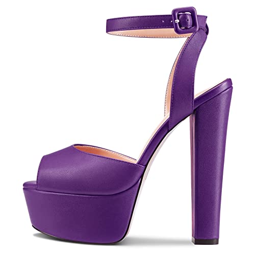 Image of NobleOnly Womens High Block Platform Heel Peep Toe Ankle Strap Sandals Buckle Prom Dress Shoes 5.9 Inches Heels