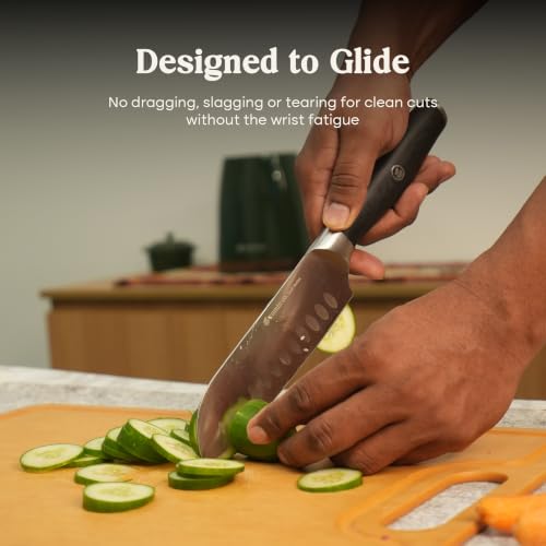 Image of CUMIN CO. 6 Inch Santoku Knife | Premium High Carbon Stainless Steel Japanese Style Kitchen Knife with Granton Edge | Ultra Sharp Knife for Vegetables, Meat & Fish