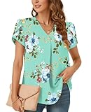 Bestbee Womens Plus Size Dressy Chiffon Blouses V Neck Tops Tee Cute 2025 Summer Shirts Petal Short Sleeve Casual T-Shirts, 2XL, Mint Green