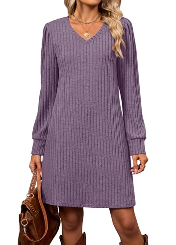 Halife Womens Winter Dresses Long Sleeve Kint Sweater Dress Fashion Christmas Dresses Maternity Clothes Purple XL