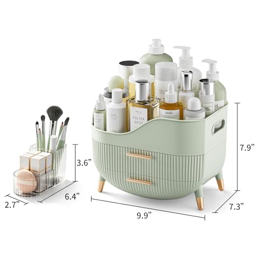 Image of Pajiriona Makeup Organizer with Drawers, Green Skincare Organizer for Vanity, Storage Box with Handle, Large Cosmetic Display Case for Dresser, Bathroom Countertop