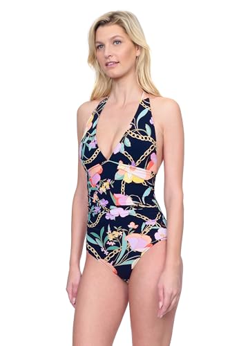Gottex Memories of Capri Women’s Floral Chain Blue Multi Halter Neck One Piece Swimsuit with Full Front and Back Lining2