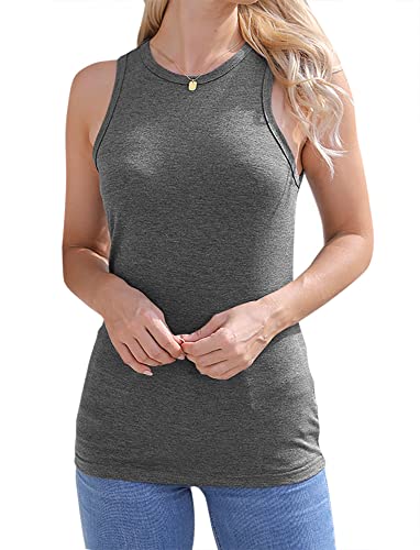 Langwyqu Womens Crewneck Sleeveless Tank Tops Summer Casual Loose Fit Basic Shirts Grey #TOP2