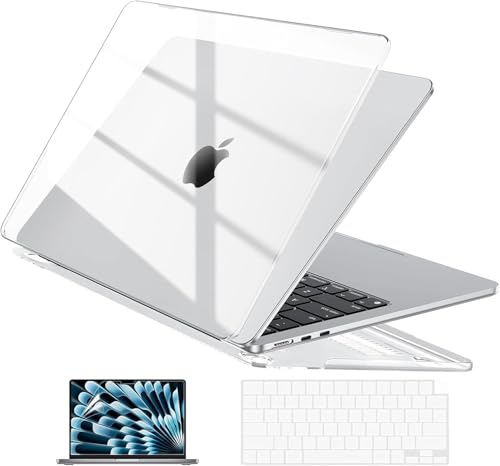 Image of EooCoo Case Compatible with MacBook Air 13.6 inch 2024-2022 M3 M2 A3113 A2681 with Retina Display, Plastic Hard Shell Case + Keyboard Skin Cover + Polishing Cloth + Screen Protector - White