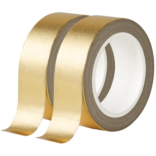 QDiShi 2 Rolls Gold Washi Tape for Wall Decor Decorative Foil Masking Tape Low Tack Self Adhesive Metallic 0.59in x66FT