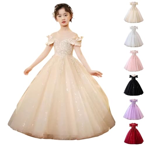 Vestido de lentejuelas para niñas con falda de tul con volantes para adolescentes