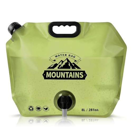 MRBULLOCK Collapsible 8L Water Storage Bag, BPA-Free Portable Folding Water Jug with Adjustable Faucet, Leakproof Emergency Water Bag for Camping, Hiking, Riding, Outdoor Sport (1, Green)