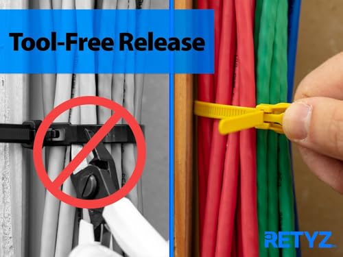 RETYZ 6-Inch Black Reusable Releasable Cable Ties – 100 Pack, 18 lb Strength, Patented Quick-Release, One-Handed, Tool-Free Design for DIY and Retail Applications miniatura 6